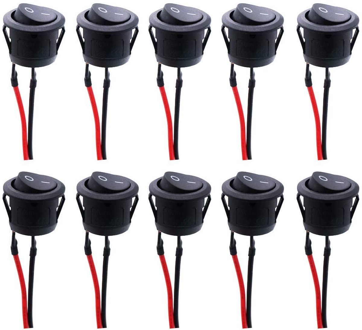 Tuimelschakelaars, 10 stuks, 12V, SPST Switch, 10A/125V, 6A/250V, wipschakelaar (met kabel), ronde schakelaar, knop, voor auto, camper, truck, jeep, off-road, boot, marine