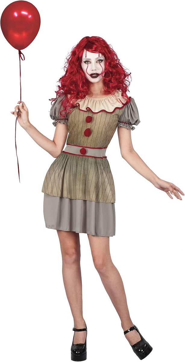 Horror clown-dameskostuum Halloween goud-grijs - M