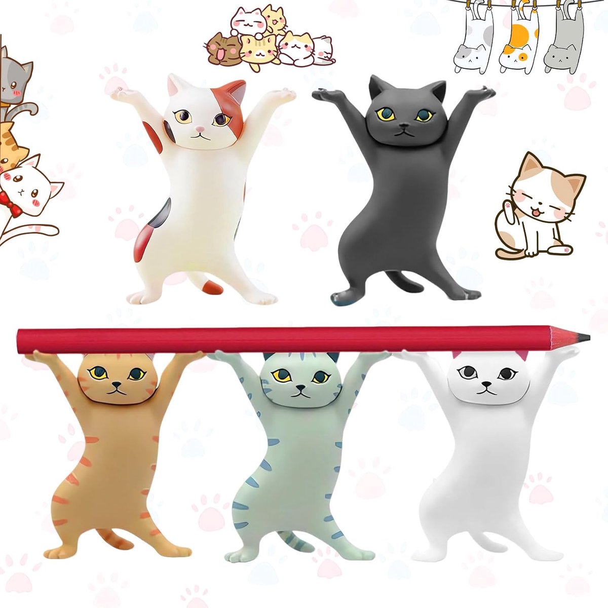 5 Stuks Kattenpennenhouders, Dansende Funny Cat Holder Figuren Houder Kattenpennenhouder, Grappige Kattenbeeldjes, Desktopdisplaystandaard, Geschenken Voor Kattenliefhebbers