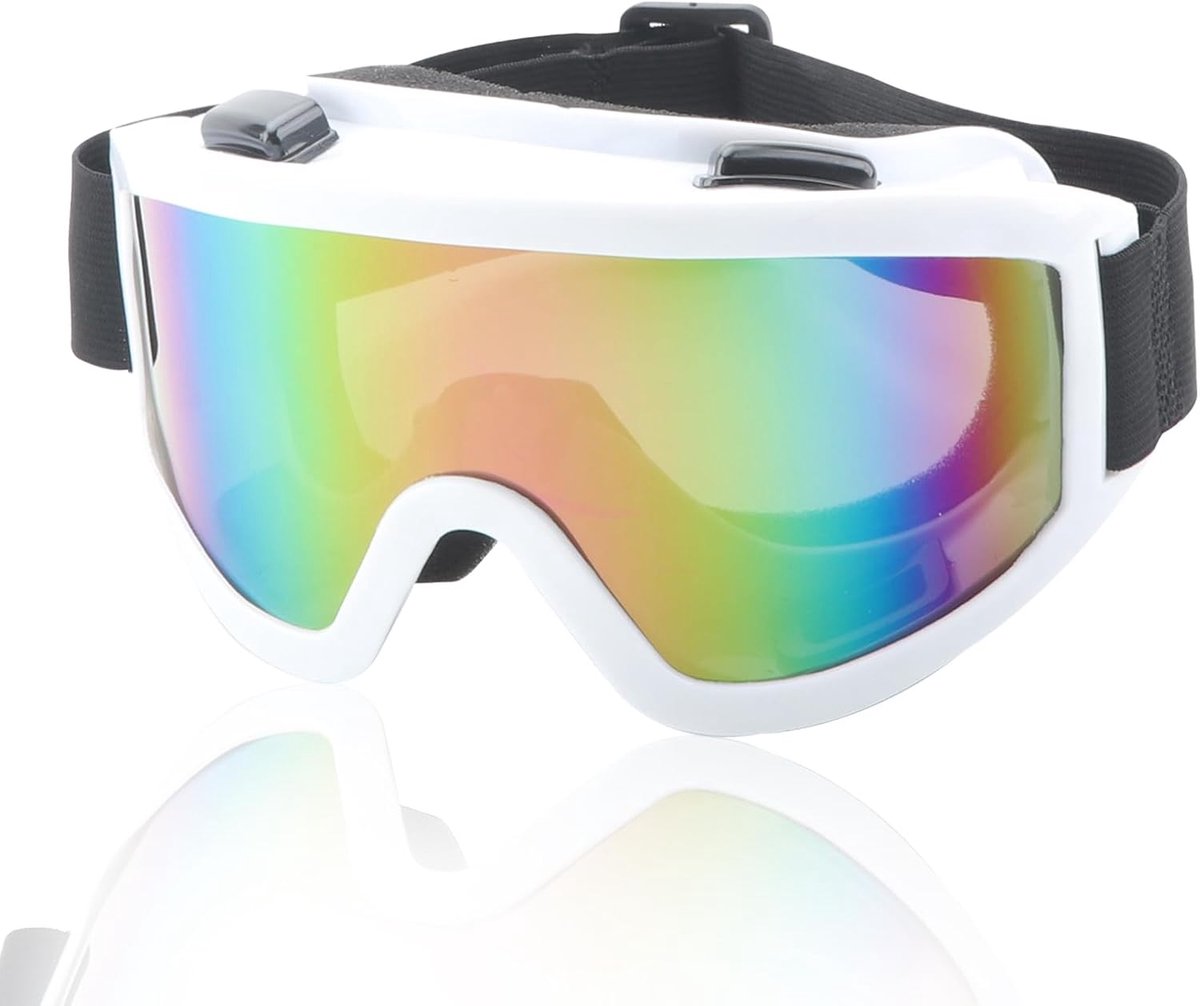 Skibril voor heren, anti-condens skibril voor dames, skibril verstelbaar, skibril UV-bescherming, ski-googles over bril, sneeuwbril voor volwassenen, jeugd, winter, sneeuwsport (wit)