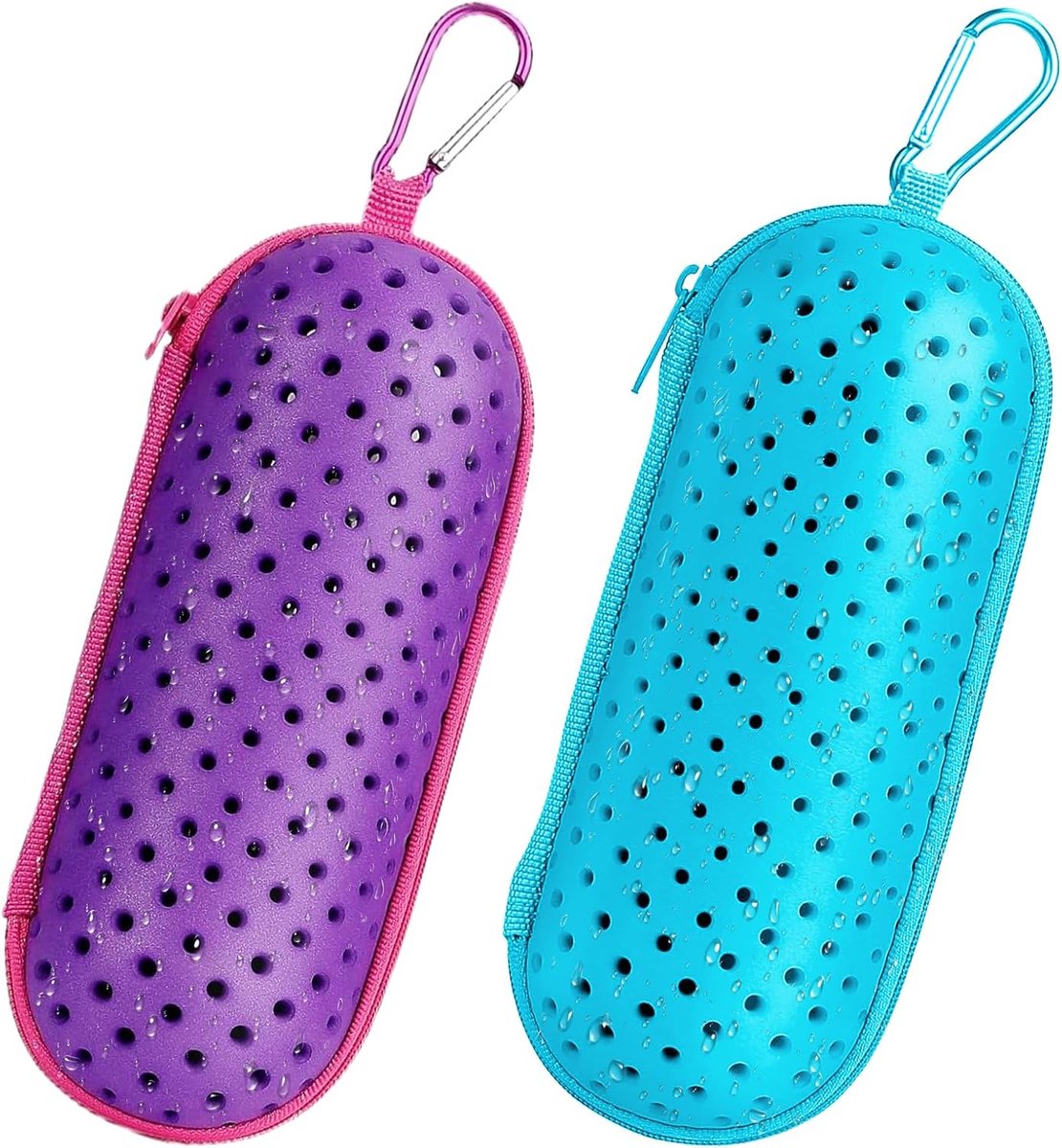 Set van 2 zwembrillen, etui met karabijnhaak, hardcase, beschermhoes brillenkoker, voor zwembril, zonnebrillen en sportbrillen, uniseks