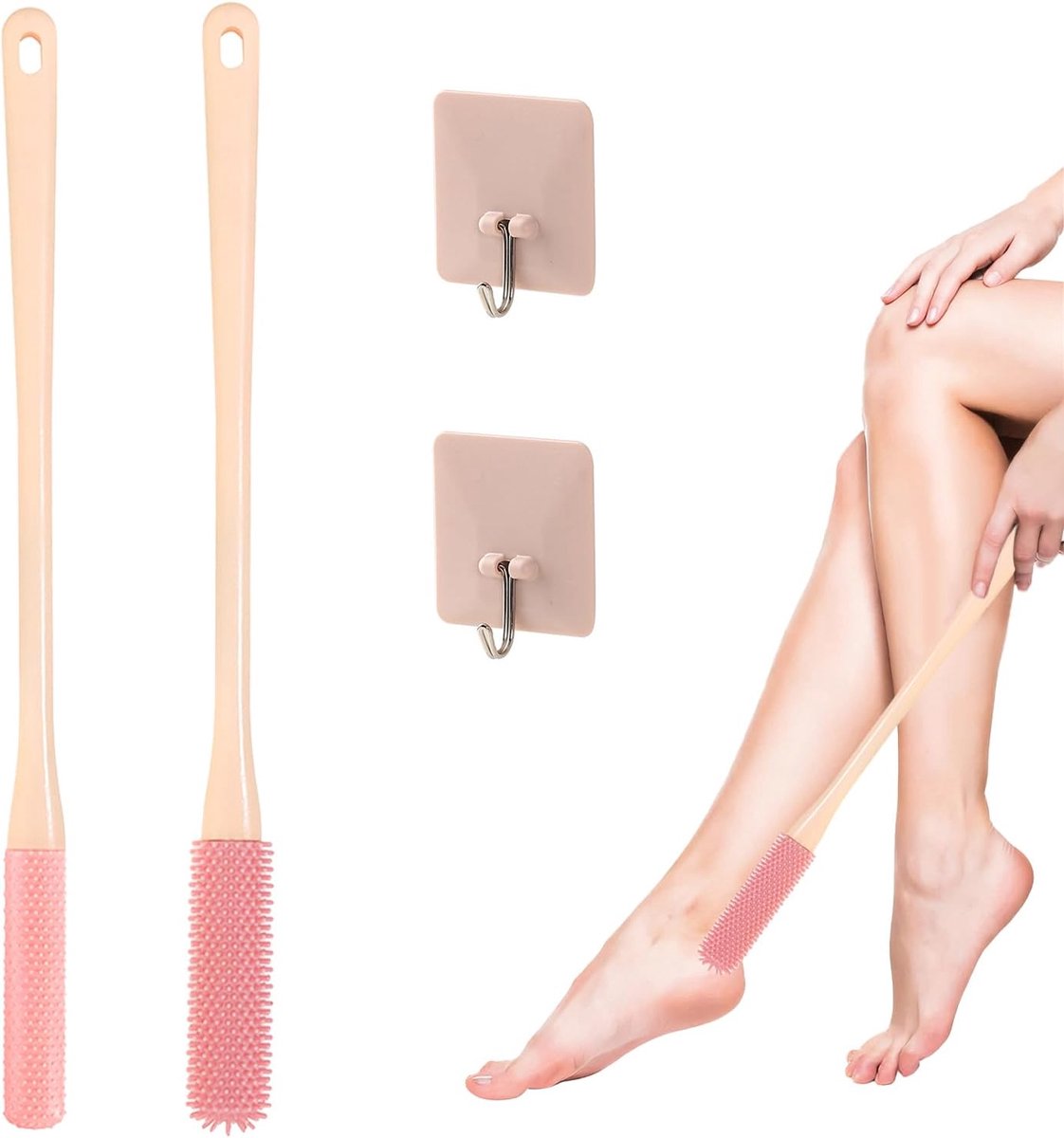 2-pack voetborstel, reiniging, anti-jeuk exfoliërend, douchetenen reiniger, lange steel teenreiniger, verwijdert bacteriën die jeukende voeten en stoffige voeten veroorzaken, grijs, 41 cm (B)