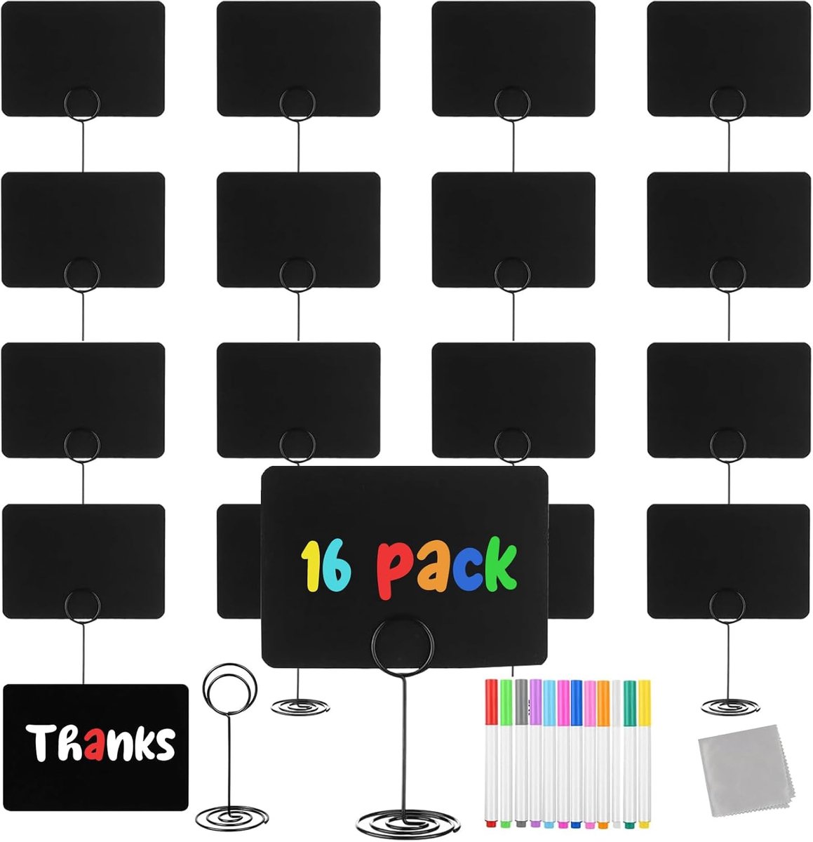 16 stuks mini-krijtbordjes met standaard en krijtstiften, tafelkrijtbord, kaarten, mini-schoolbordset voor buffet, prijskaartjes, party, bruiloft - KAMHBE
