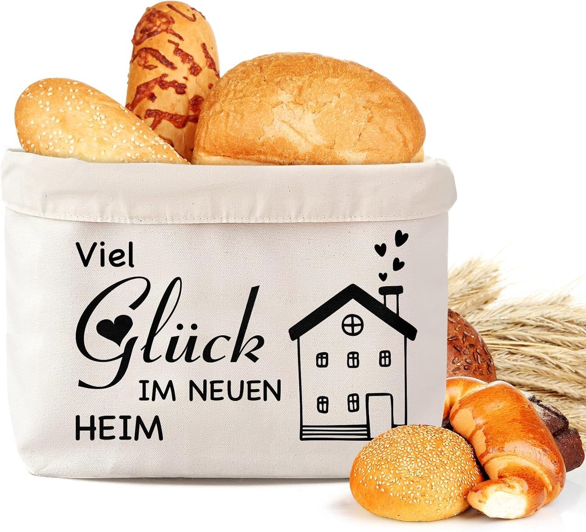 Broodmand stof housewarmingsgeschenken woning grappig veel geluk in het nieuwe huis, broodmand cadeau voor een verhuizing naar een nieuw huis housewarmingscadeau