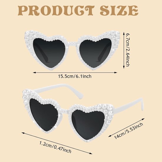 Bruiloftsbril met hart, retro damesbril, met parels, White Love Heart, zonnebril, bruiloftsdecoratie, voor bruiloft, vrijgezellenfeest, carnaval, enz — afbeelding 3
