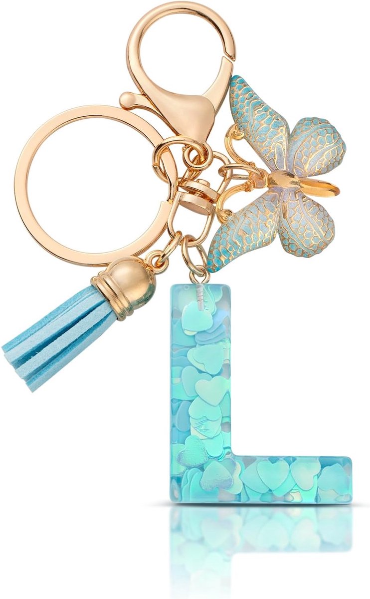 Sleutelhanger met letter meisje sleutelhanger beginletter geschenk vrouwen sleutelhanger vlinder, paars, lila