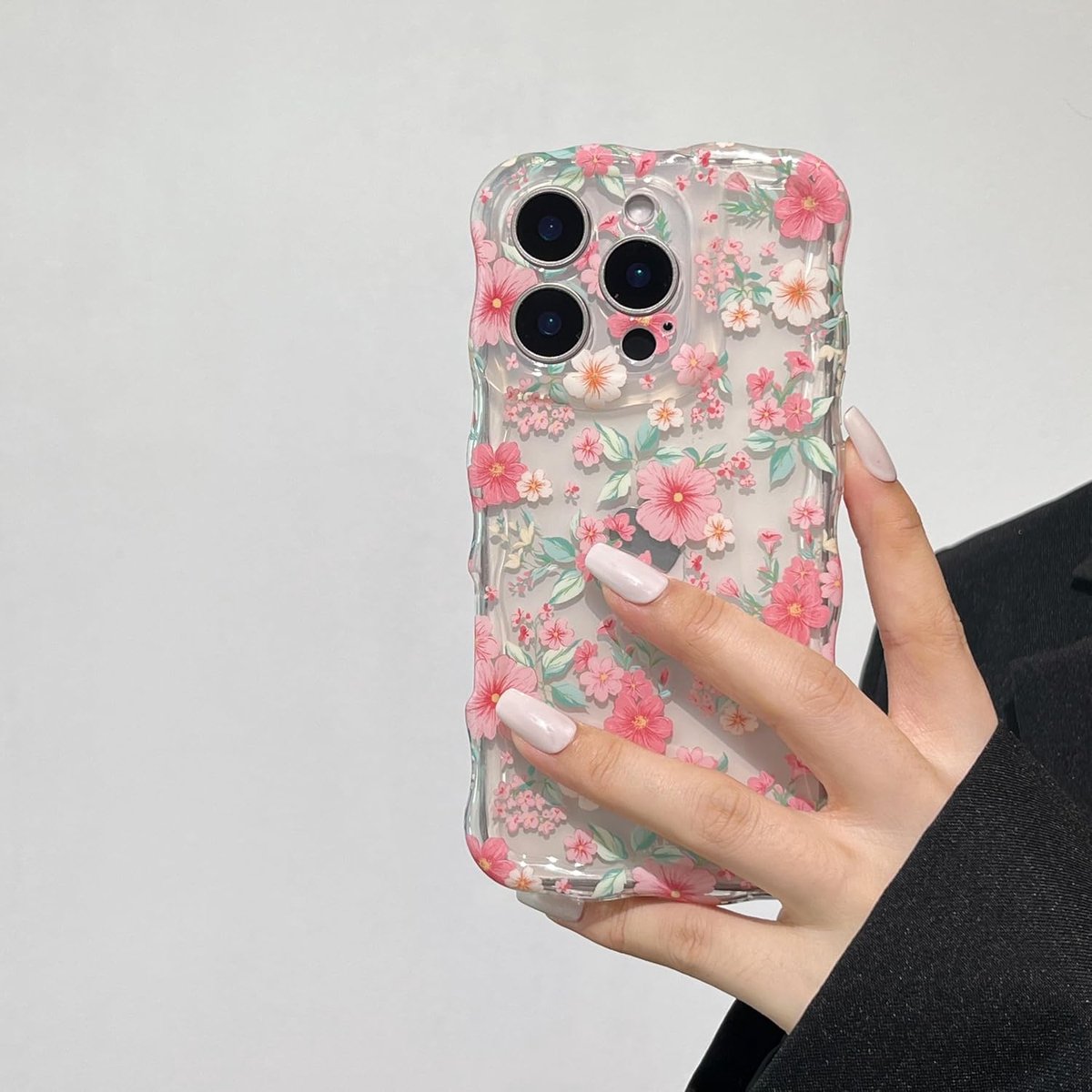 Telefoonhoesje voor iPhone 16 Pro Max, ontwerp met schattig bloemenpatroon, transparant, krullend golvend frame voor dames, zachte, schokbestendige antislip beschermhoes voor de iPhone 16 Pro