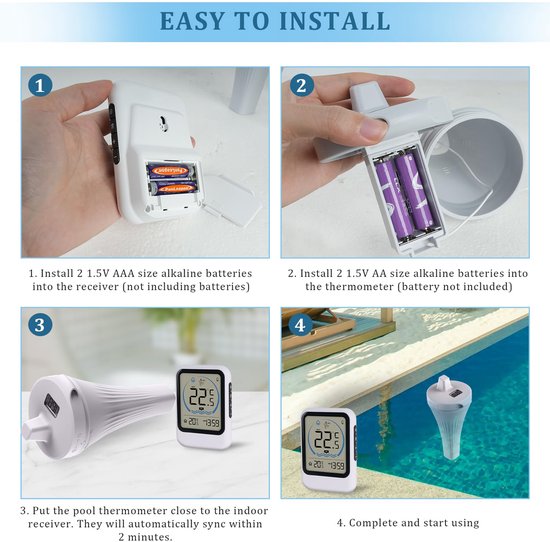 2025 Verbeterde Digitale Draadloze Zwembadthermometer, IPX7, Wifi Drijvende Waterthermometer Met Binnentemperatuur LCD-Monitor voor 80m Bereik, Badthermometer voor IJsbad, Zwembaden, Whirlpools, Spa's — afbeelding 5