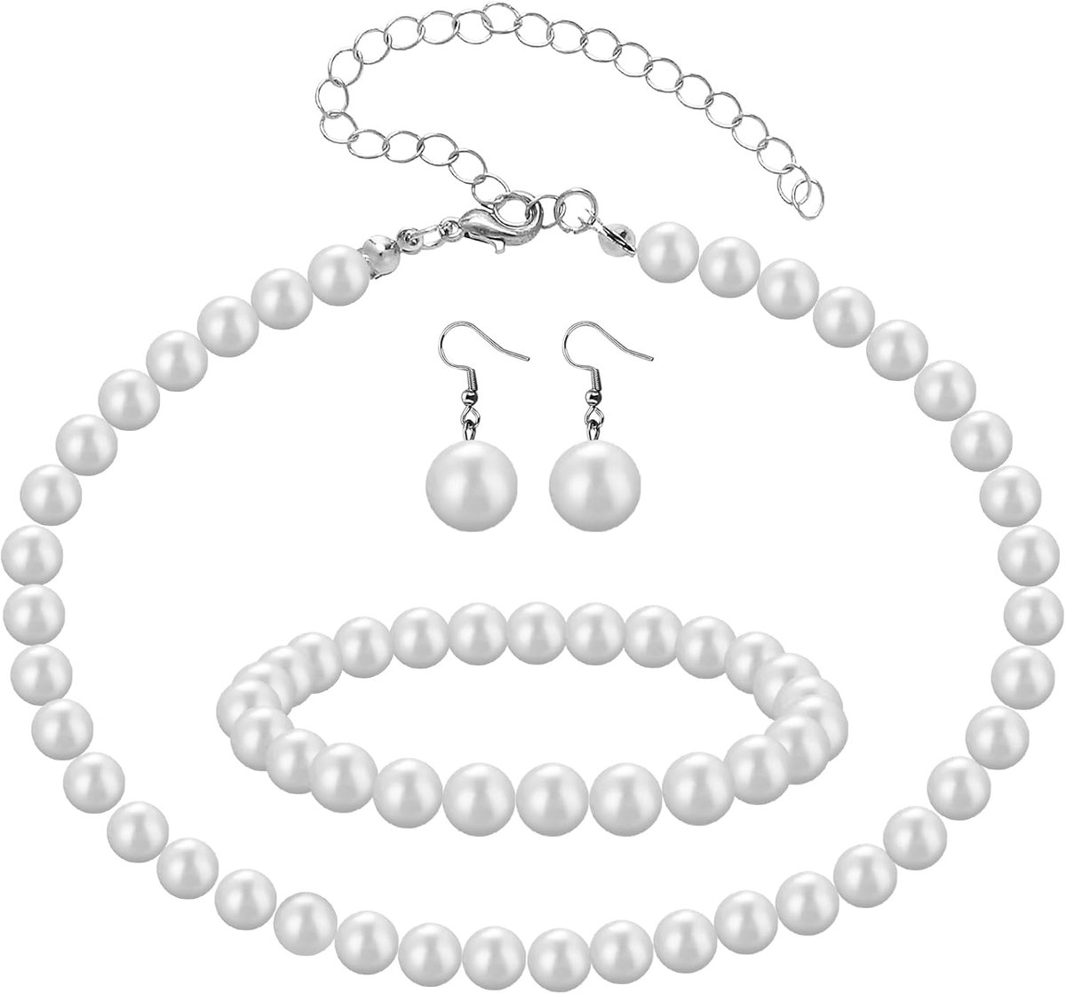 Sieradenset van witte parels voor dames, trouwsieraden, halsketting, armband, oorbellen, modieuze set voor dames, prom