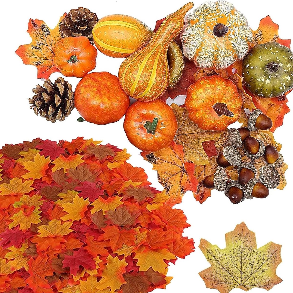120 stuks kunstmatige pompoendecoraties herfst huisdecoratie esdoornbladeren, dennenappels, kalebassen, eikels voor Thanksgiving, Halloween, Kerstmis, herfst, winter knutselen