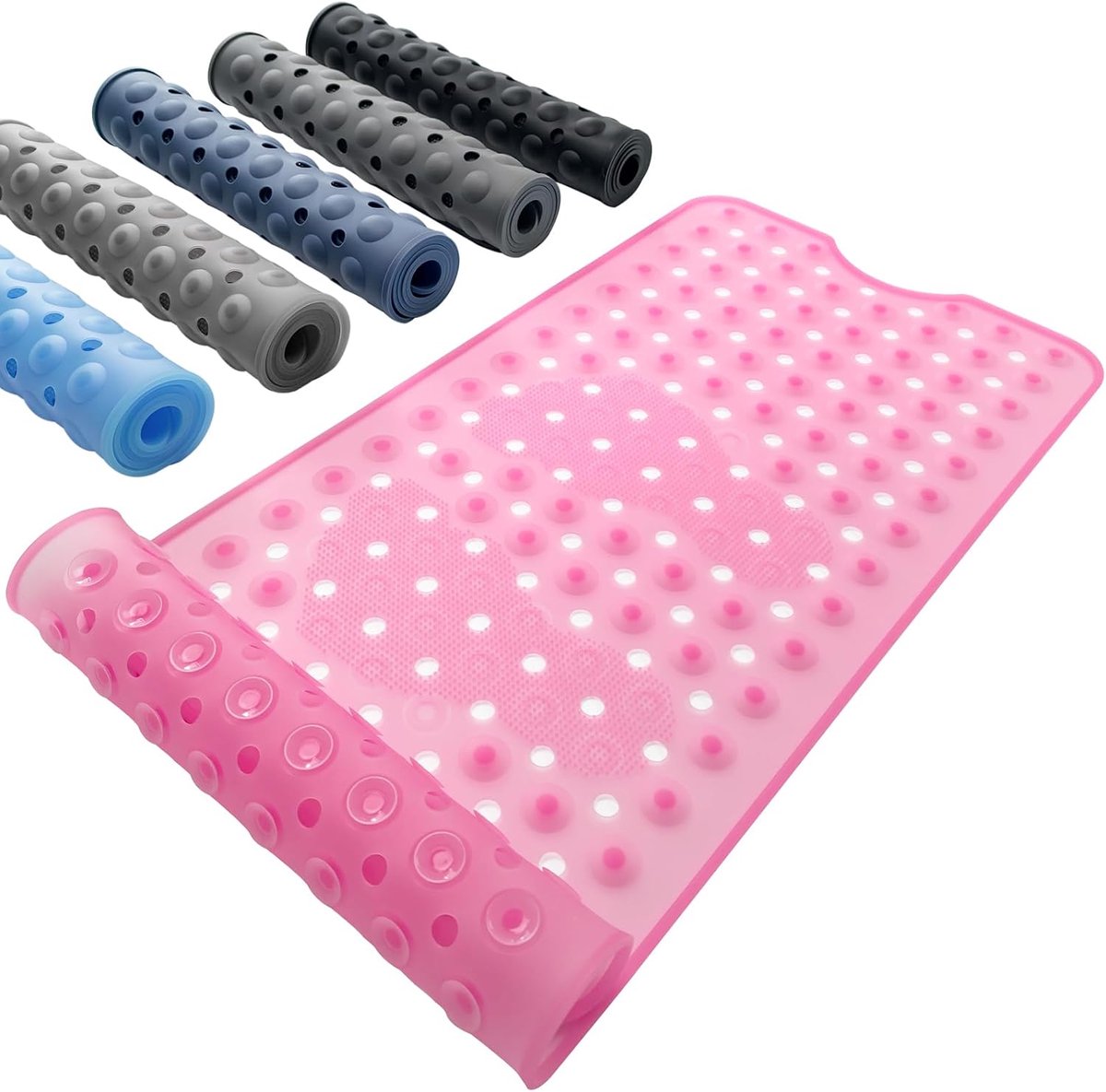 90 x 40 cm, Antislip Badmat voor Badkuip, Zacht Siliconenmateriaal, Douchemat met Grote Afvoeropeningen, Comfortabel Ontwerp voor Onder de Voeten voor in de Douche, Transparant Roze