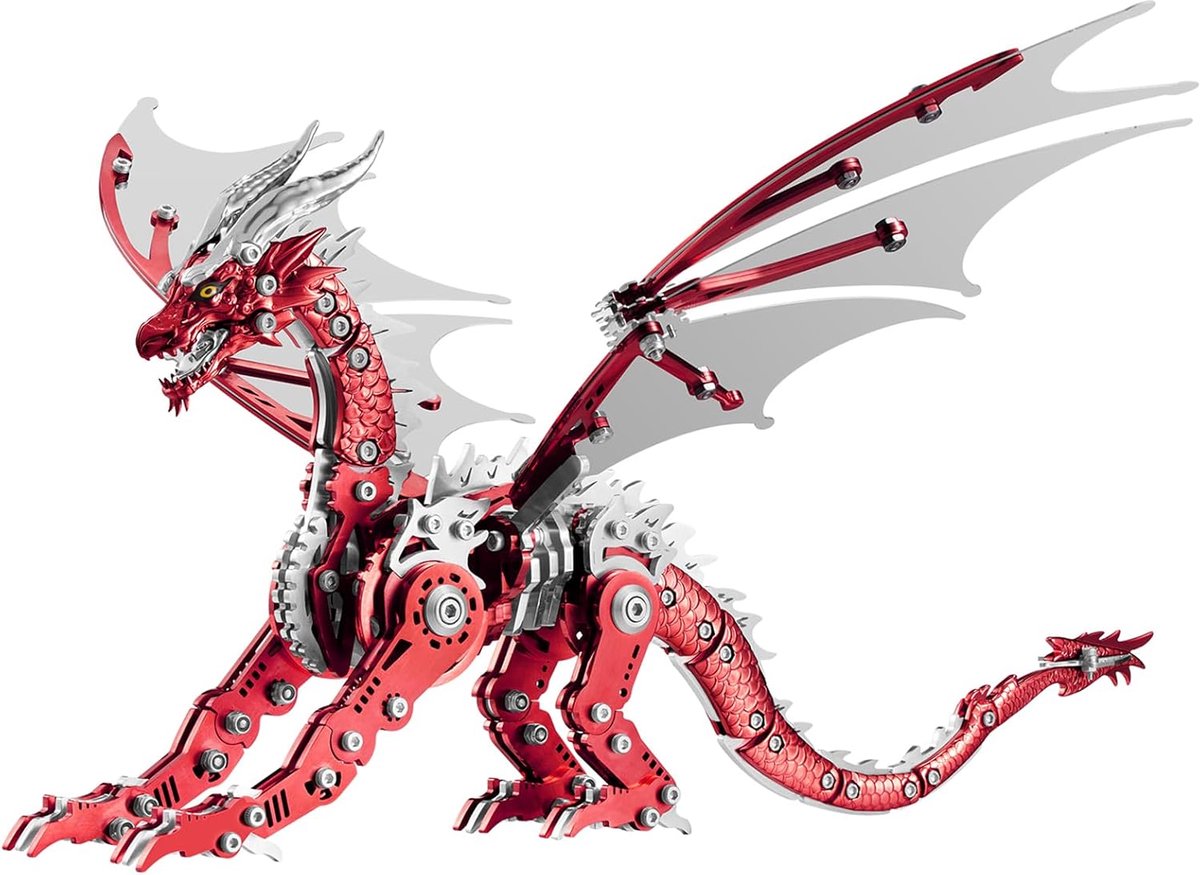 3D-puzzels voor volwassenen, metalen dinosaurus-puzzel, bouwset, verzamelbare mechanische engineering ambachten voor thuis, kantoor, decoratie en cadeau (rood)