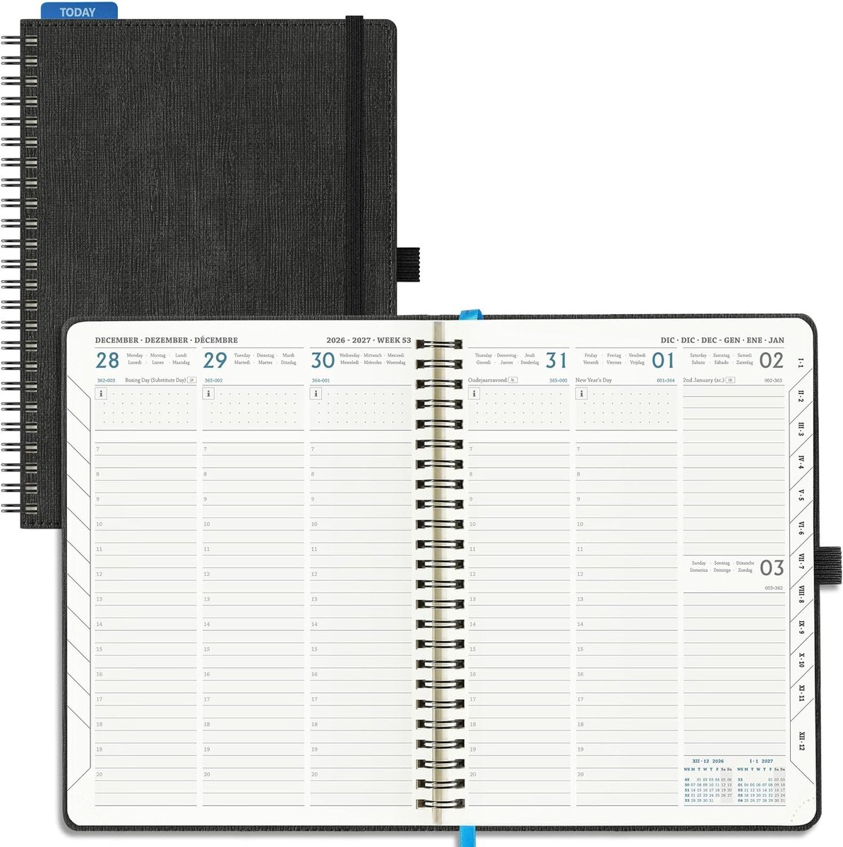 2026 2027: Weekagenda A5 Boekagenda(21,9 x 16,2cm) Schoolagenda 18 Maanden Verticale Weekplanner van Jul.2026 tot Dec.2027, 80 Grams Papier, Zachte PU-Leren Spiraal, Zwart
