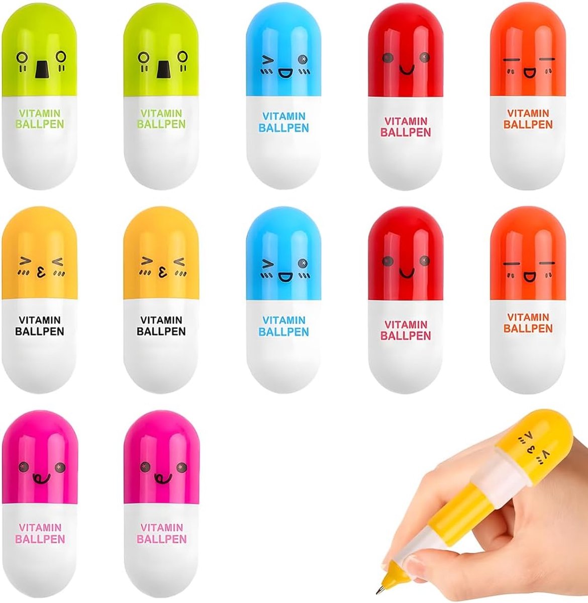 12 stuks mini-pillenbalpen, mini-capsulepennen, creatieve intrekbare pil balpen voor school, kantoorbenodigdheden, schrijfwaren, cadeau (6 kleuren)