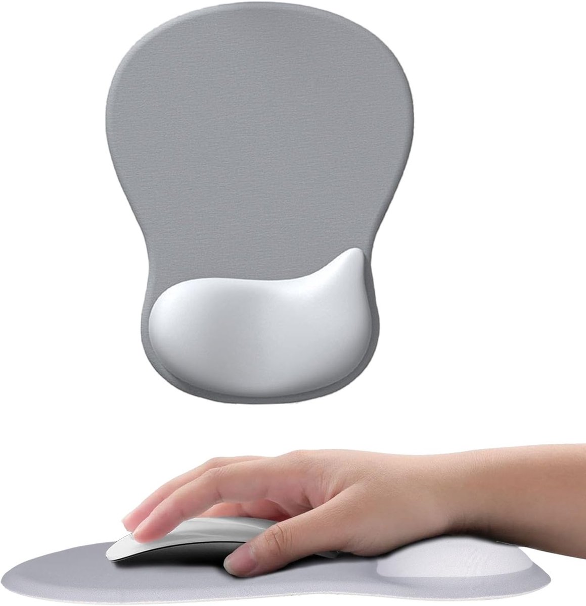 muismat met polssteun, ergonomische muismat met gelschuim polssteun, wasbare muismat met antislip PU-basis voor kantoor, thuis, pc, laptop, computer, muizen (grijs-zilver)