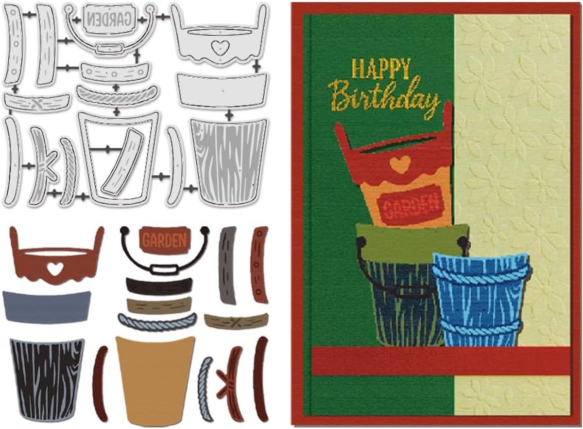 Bloempot, metalen snijmatrijzen, herbruikbaar, emmer, motief, reliëfsjablonen, achtergrondsjablonen voor het knutselen van kaarten, doe-het-zelf knutselen, scrapbooking, kerstversiering