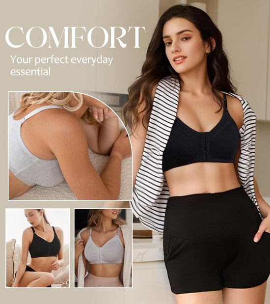 Comfortabele beha voor dames, voorsluiting, volledige cups, zonder beugel, grote maten, katoen — afbeelding 2