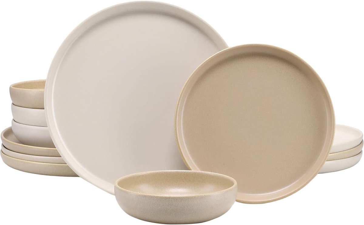 24741, serie Uno Toscana, 12-delige serviesset voor 4 personen, bordenset van aardewerk, vaatwasser- en magnetronbestendig, Made in Europe