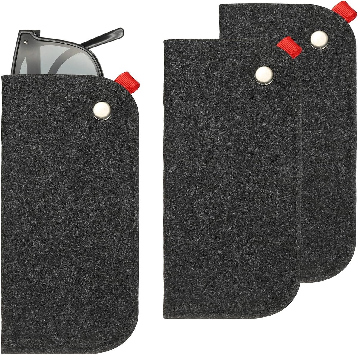 3 stuks draagbare vilten brillenkokers, zachte steekzak, zonnebril en zichtbrilzak voor mannen (oorbellen hangende stijl, donkergrijs)