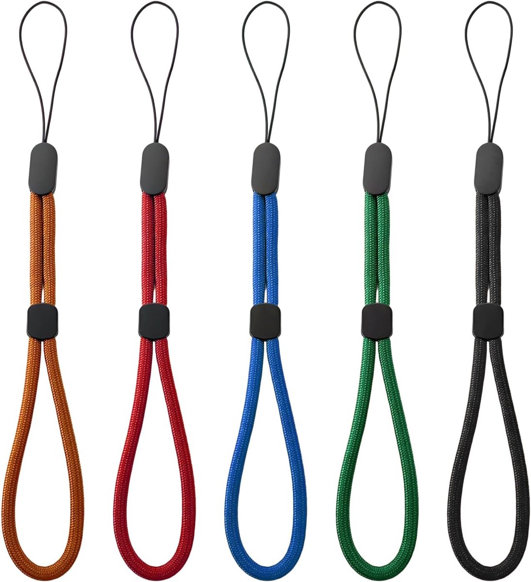 telefoonriem, kort, draagbaar, korte schouderbanden, nylon telefoonkoord voor mobiele telefoon, sleutelhanger, polsband, camera, USB-sticks, hoofdtelefoon, anti-verlies, 5 stuks