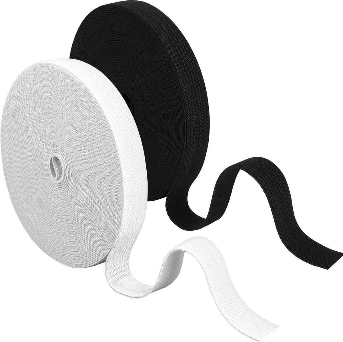 Elastische band, naaien, zwart-wit, broekelastiek, breed, om te naaien, riemlussen om te naaien, elastiek voor huishouden, doe-het-zelf handwerk, 15 mm × 10 m