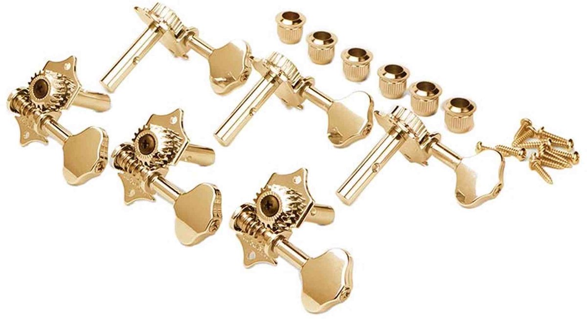 Wilkinson WJ-28N-GDS Stemmechanieken voor gitaar slotted headstock, open geared, 3x links + 3x rechts, goud, ratio 1:19