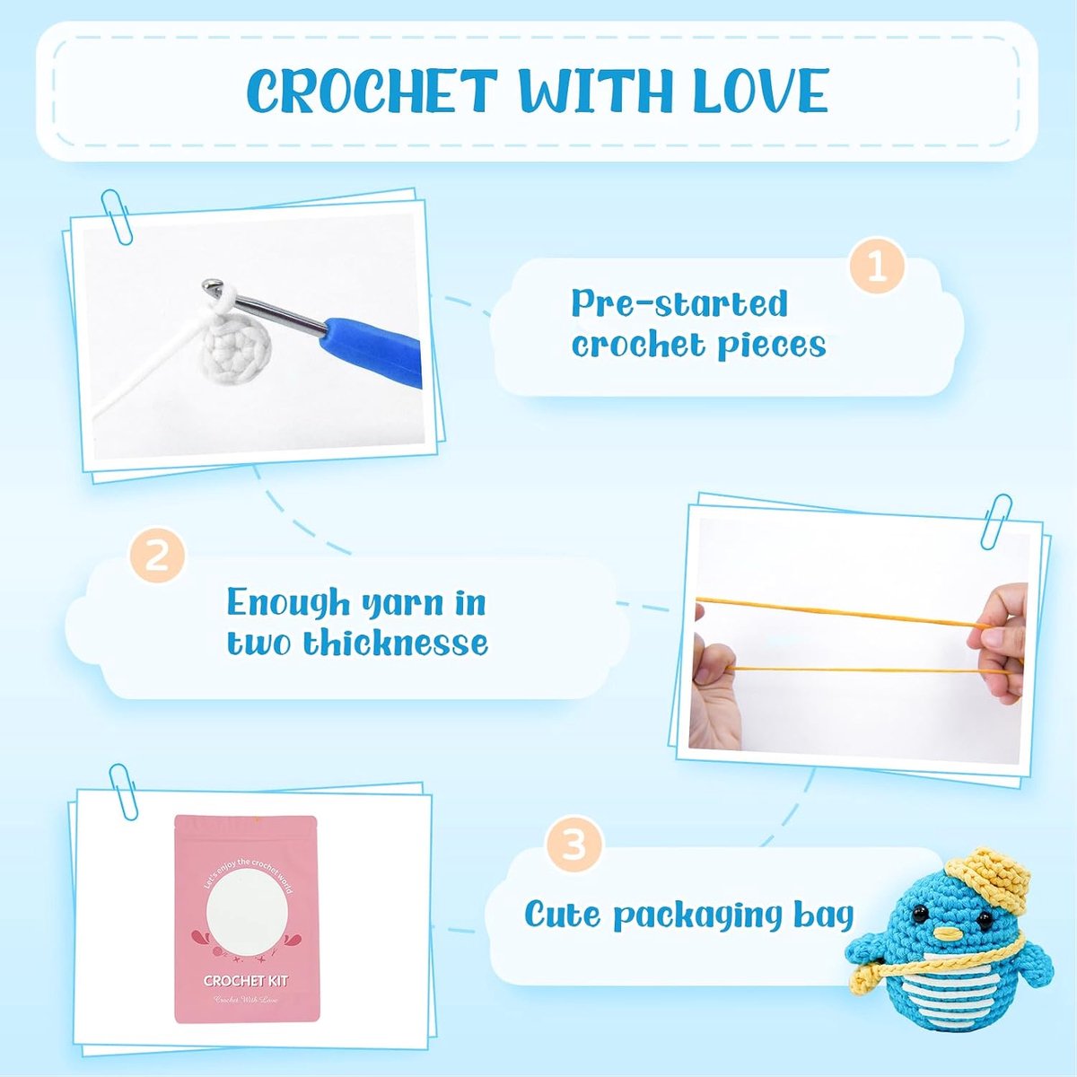 Haakset voor beginners, complete haakset met stapsgewijze video-tutorials, haken, cadeau voor verjaardagen, ideaal doe-het-zelf-cadeau voor knutselliefhebbers (pinguïn)
