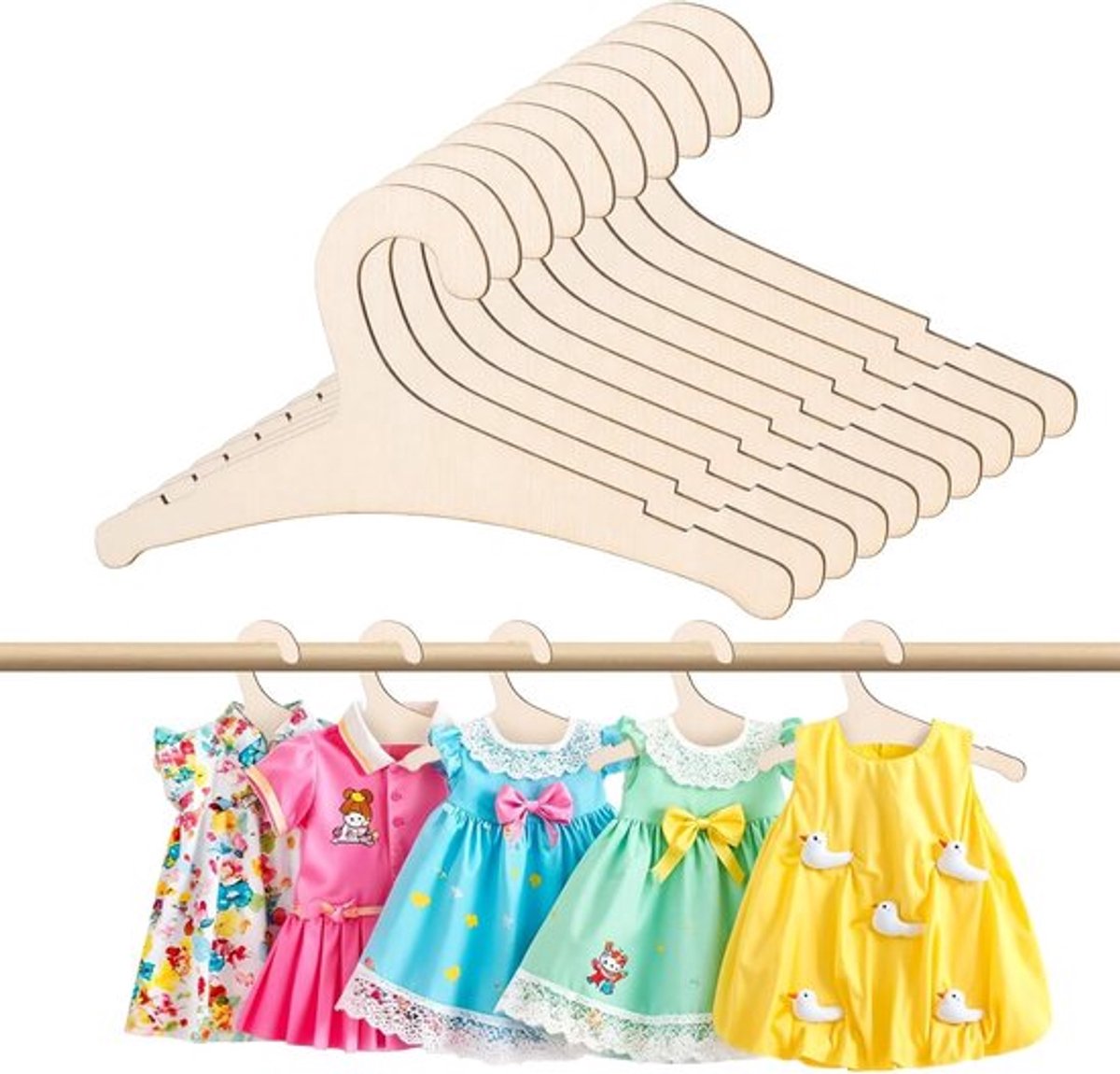 10 Stuks Houten Kledinghangers voor Kinderen, Antislip Baby Hangers, Duurzaam en Ideaal voor Baby- en Kinderkleding, Broeken en Meer