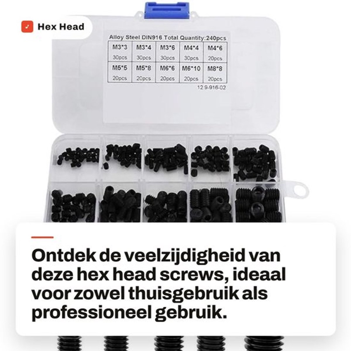Dailygoods- Inbusschroevenset 240-delig - Roestvrij Stalen Schroeven - Gelegeerd Staal - Zeskantschroef - DIN916 M3-M8 - Corrosiebestendig