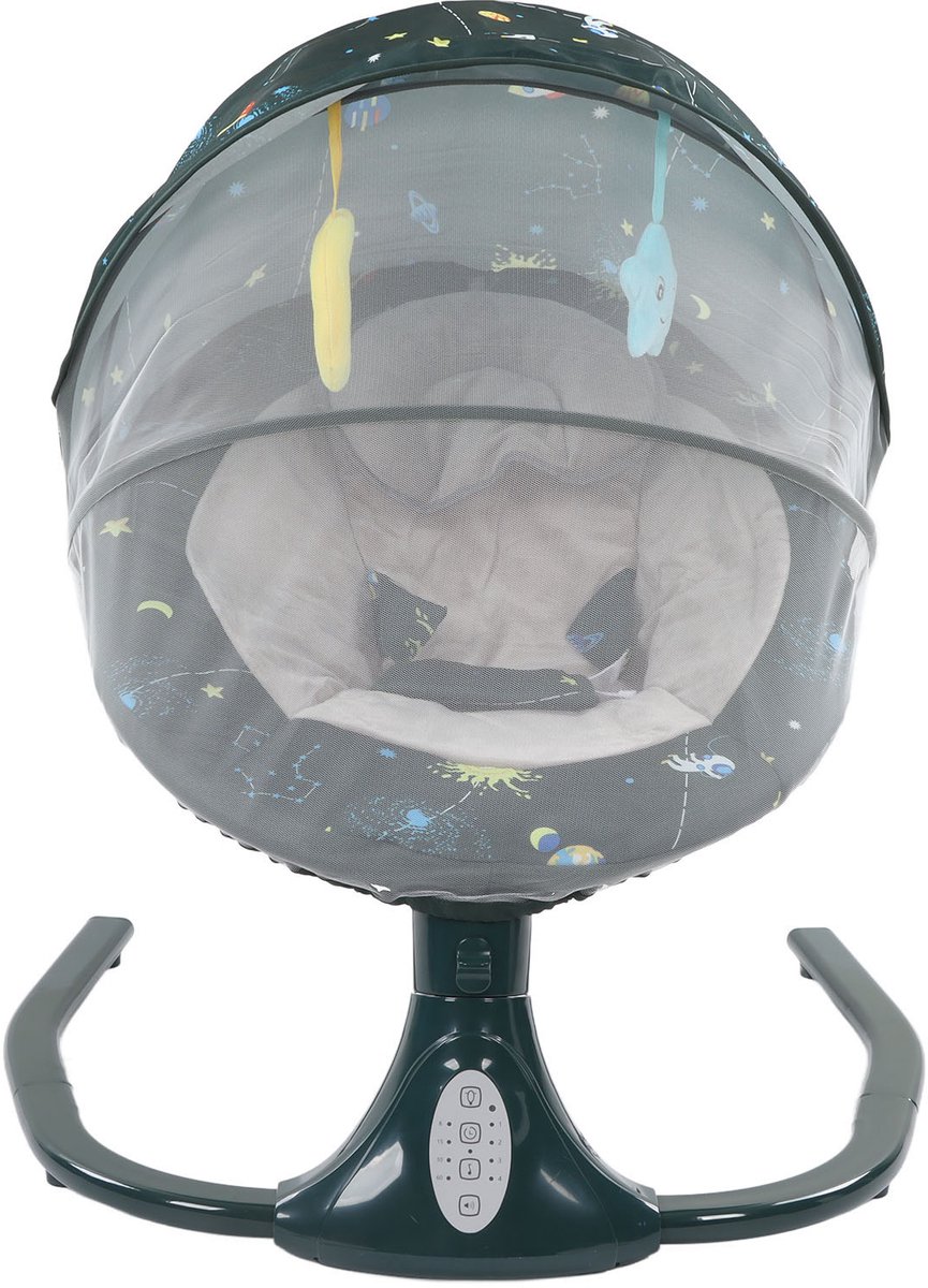 Elektrische Babyschommel 0-18 Maanden – Donkergroen – Bluetooth – 4 Schommelsnelheden & 4 Timerstanden – Opvouwbaar – Inclusief Afstandsbediening, Klamboe en Muziekfunctie