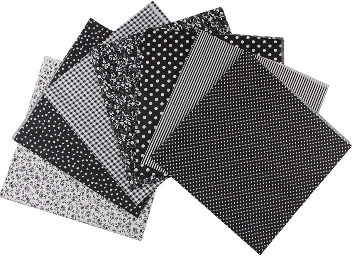 Stof Bundel Vierkanten 50 x 50 cm Verschillende Patronen, puur Katoen Doek Bundels voor Naaien Quilten Patchwork DIY Ambachten (Zwart)