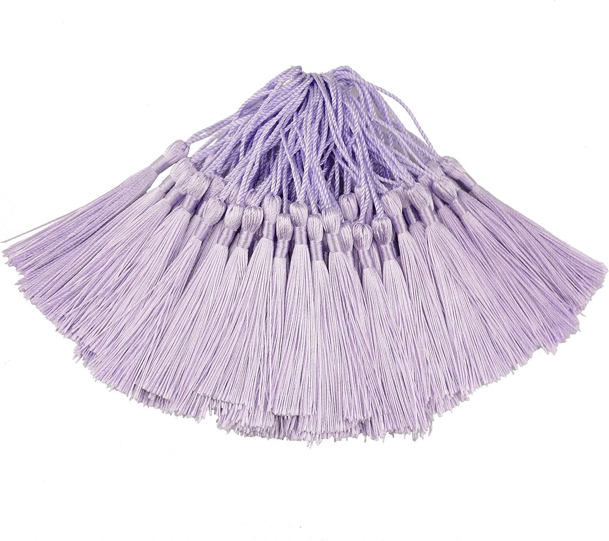 100 stks 13cm/5 Inch Zijdeachtige Floss Bladwijzer Kwastjes met 2-Inch Koord Loop en Kleine Chinese Knoop voor Sieraden Maken, Souvenir, Bladwijzers, DIY Craft Accessoire(Licht violet)