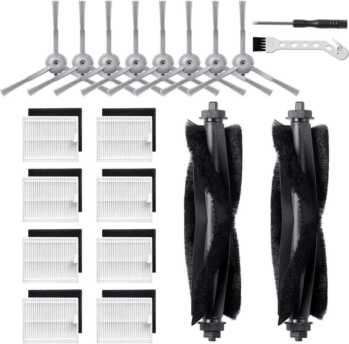 Reserveonderdelen voor Eufy L50/ L60/ L50 SES/ L60 SES | Vervangende Accessoireset met 2 Hoofdborstels, 8 Zijborstels, 8 Filters, 1 Reinigingsborstel, 1 Schroevendraaier