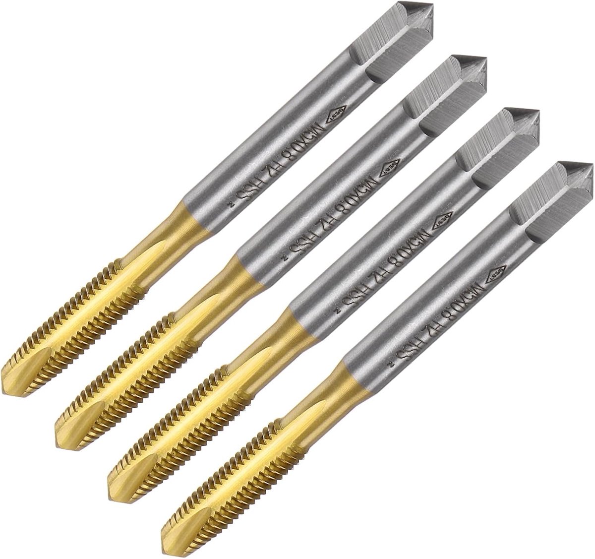 4 x schroefdraadboren met spiraalpunt, M5 x 0,8, metrische schroefdraad, hogesnelheidsstaal, titanium coating, 6542, schroefdraadreparatiegereedschap