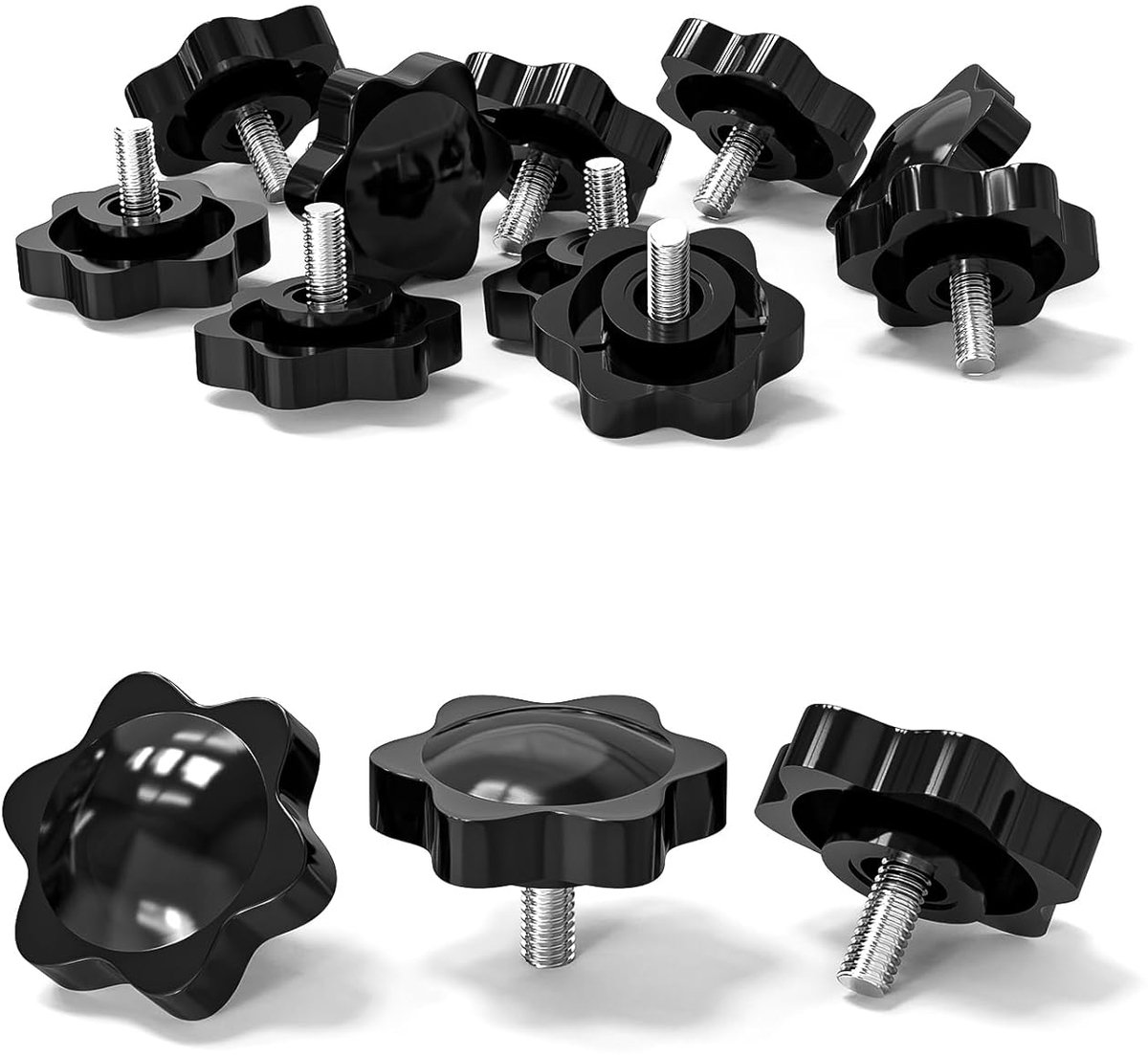 10 stuks stervormige schroefknop, schroeven met handvat M5x10mm, ratelsleutelschroef, sterkopschroef, stervormige schroefmutter, klemknop voor werktuigmachine, machine (zwart)
