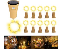 Wine Bottle Lights, ALED LIGHT 10-pack LED Solar Fairy Lights met kurkvorm Zilver Koperdraad Kleurrijke Mini Fairy String Lights voor DIY, Feestdecoratie Bruiloft Kerstmis (Warm Wit) (Energieklasse A +)
