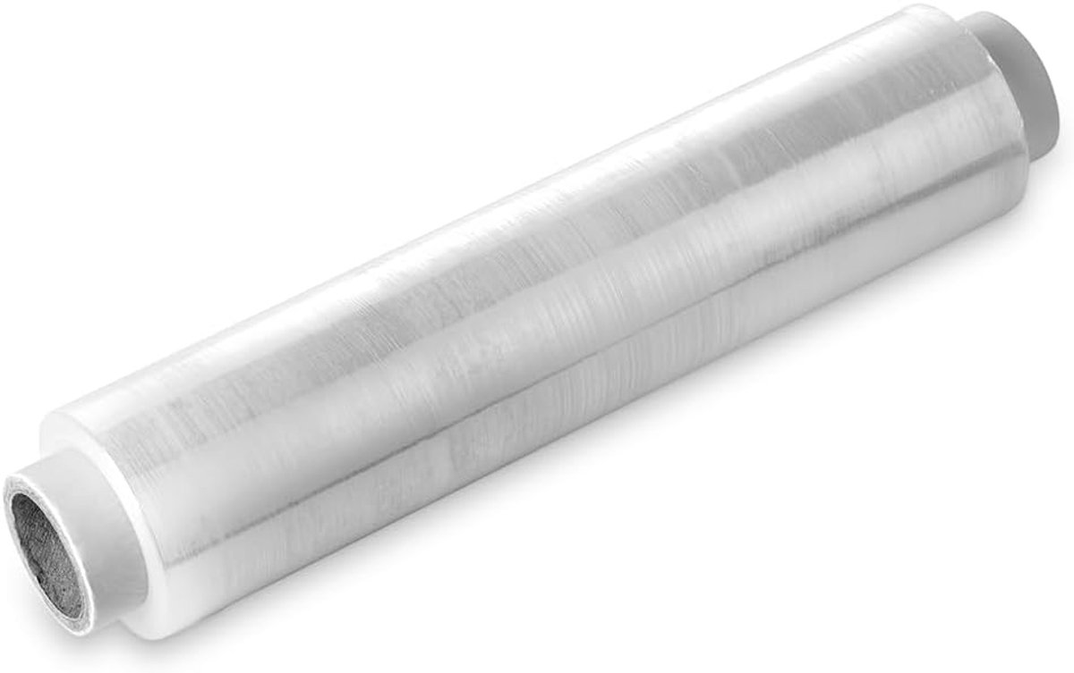 Rol transparante folie, 500 mm x 250 m, dikte 25 micron, rol 3,2 kg, 150 tot 200% rekbaar, voor professionals, pallets, karton, producten, verpakking