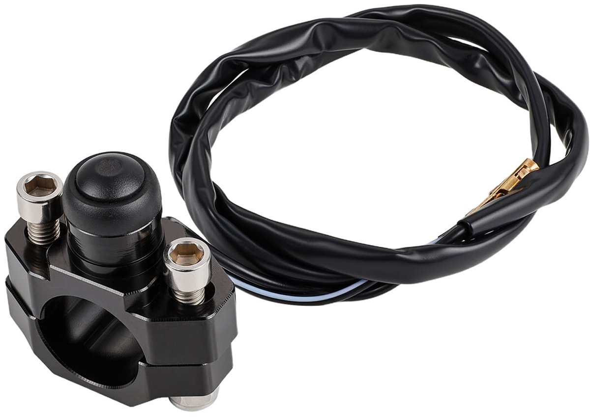 22 mm, aan/uit-knop voor motorfiets, zwart | Uitschakelaar met montageplaat achter voor ATV Dirt Pit Bike Scooter Quad met 7/8 inch 22 mm stuur