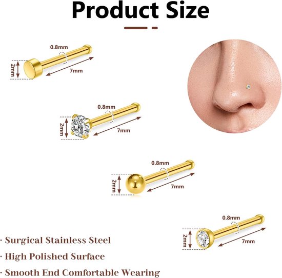 30 stuks rechte neusstekers zilver, 20G neusring stud rechte of L-vormige chirurgische roestvrij staal kleine neus studs pin, kleine neuspiercing sieraden zilveren botschroeven neusstuds voor — afbeelding 2