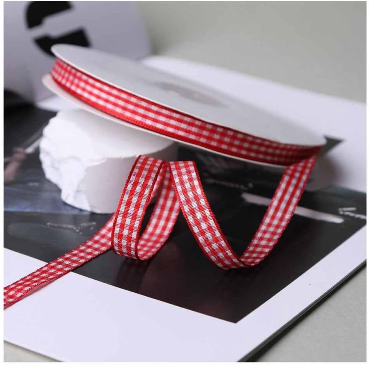 lint 50 yards/rol Gingham-band 10 mm geruit lint polyester lint plaid cadeaulint decoratief lint voor doe-het-zelf knutselen knutselen taarten boeket decoratie kerstfeest rood