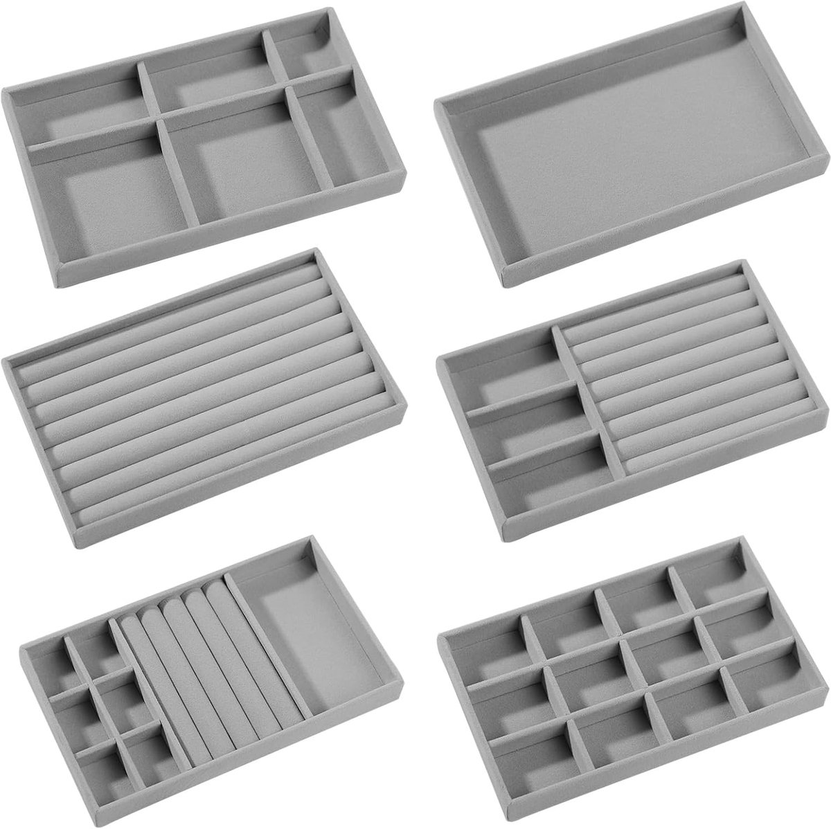 6 stuks sieradendienblad, sieradenorganizer, stapelaars, juwelendoos, oorbeldoos, ringdoos, halsketting, doos voor dames en meisjes, opbergladen voor sieraden, voor ringen, oorbellen,