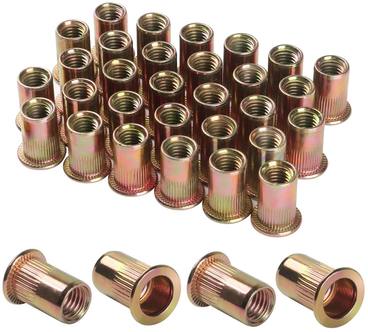 30 stuks Nietmutters M5, Koolstofstaal Verzinkt nietmoer Ronde binnendraad Platte kop, Schroefnieten Eenmalige hulzenmoeren Verwende hulzenmoer voor buizen, metalen platen
