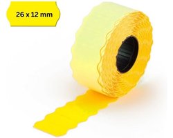 – 3.000 etiketten voor prijskaarten, voor etikettering met prijs, datum, artikelnummer, MHD, gewicht en nog veel meer. – zelfklevende prijsetiketten voor handmarkers met golfrand (geel / 26 x 12 mm)