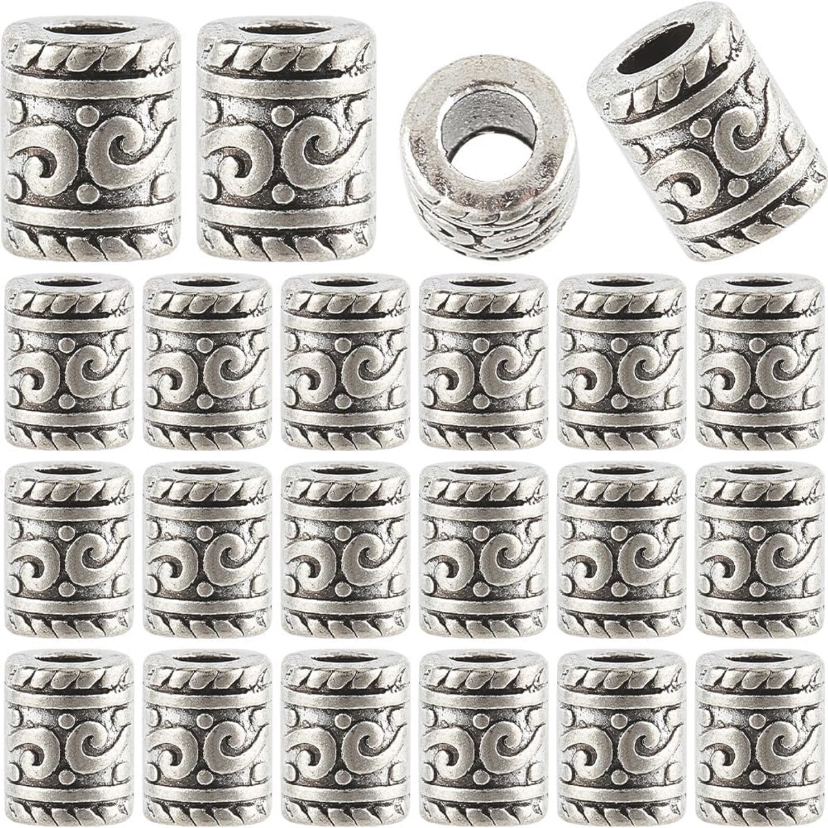 Kralen legering groot gat kolom kraal bulk Tibetaanse antieke zilveren metalen gebogen holle armband losse bedels kralen voor sieraden maken kralen ketting