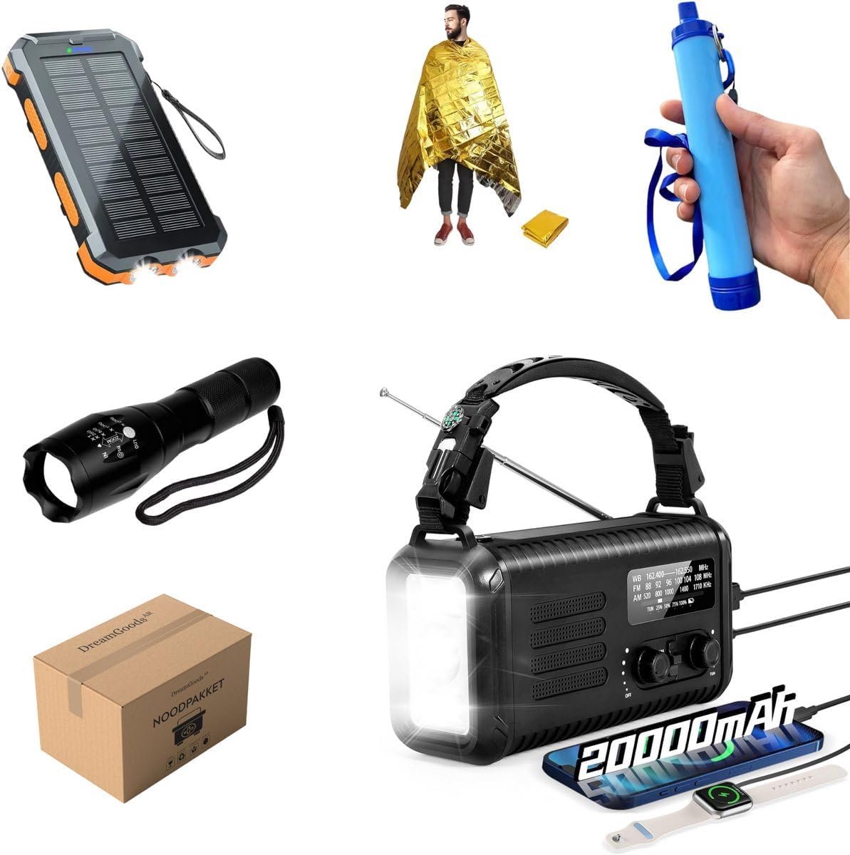 Noodpakket - 72+ uur overlevingspakket - 20.000mAh noodradio - alles voor zelfredzaamheid - SnelShoppen
