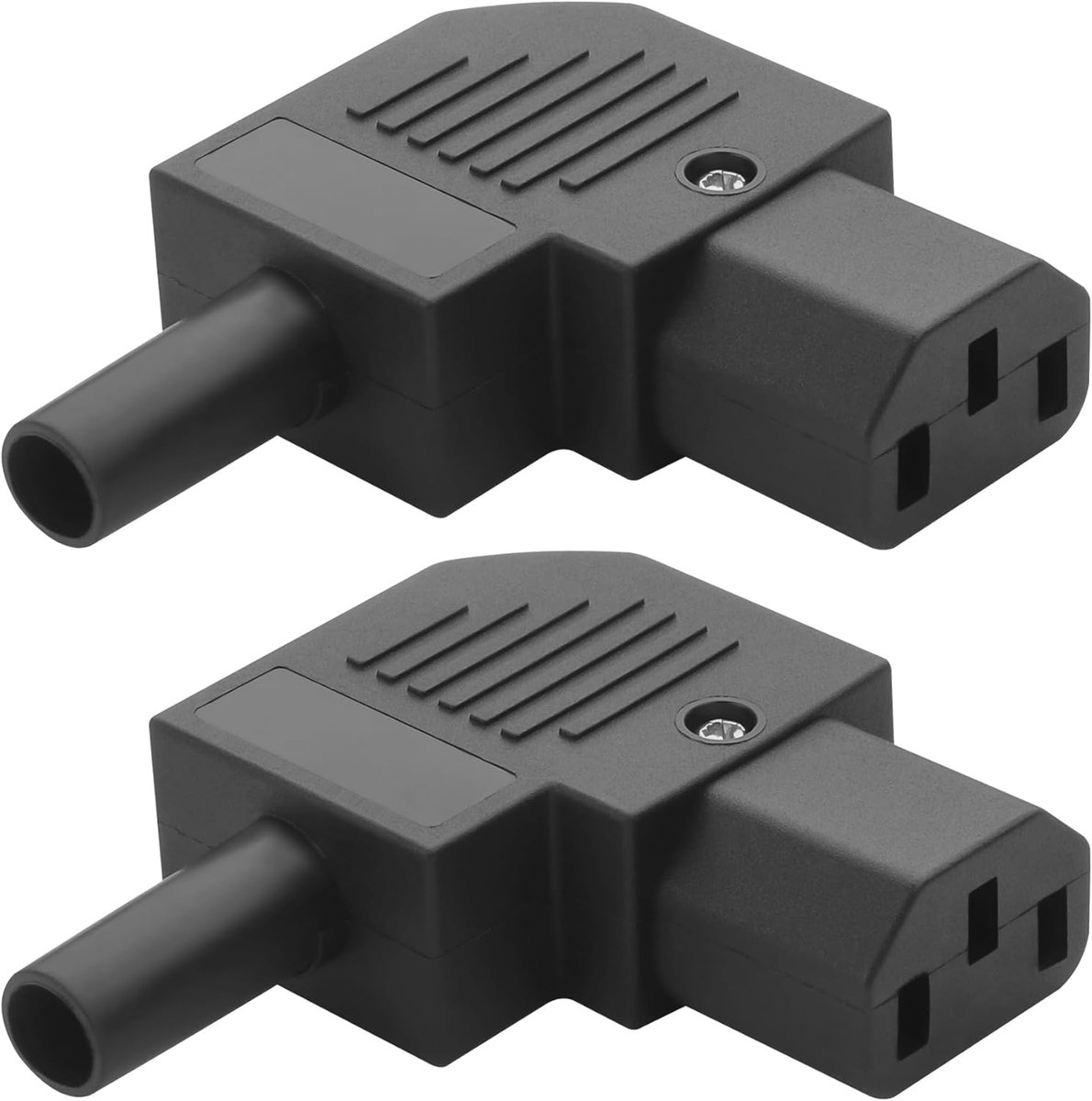 IEC C14/C13 kabelmonteerbare stroomadapter, 90 graden, 2 stuks, 250 V/10 A, C14/C13 stekker en bus, AC-connectoren (rechte hoek, bus)
