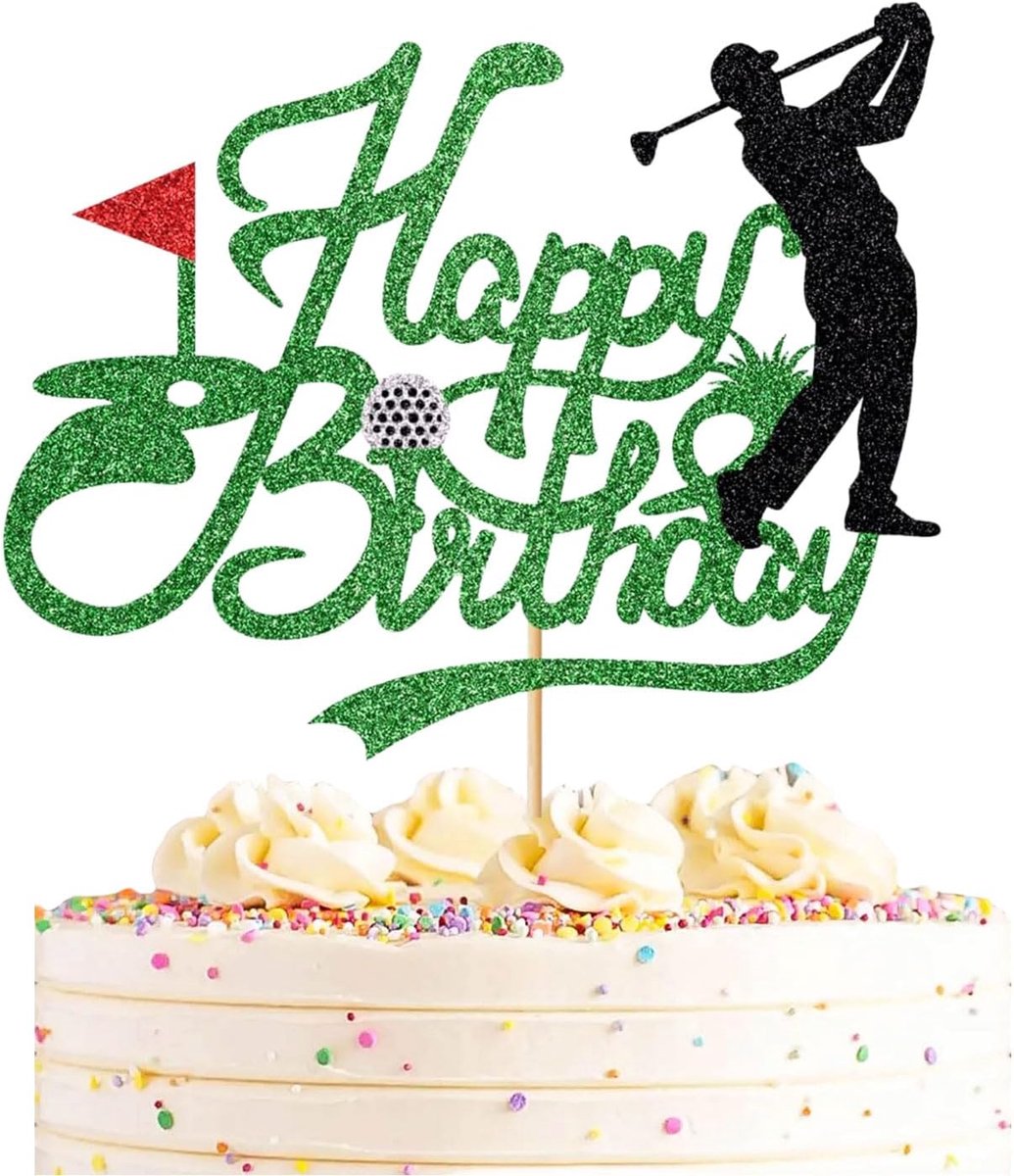 Gefeliciteerd Met Je Verjaardag Taart Topper Golfbal Speler Taart Decoratie Glitter Gefeliciteerd Met Je Verjaardag Taart Topper Sportfeest Decoratie