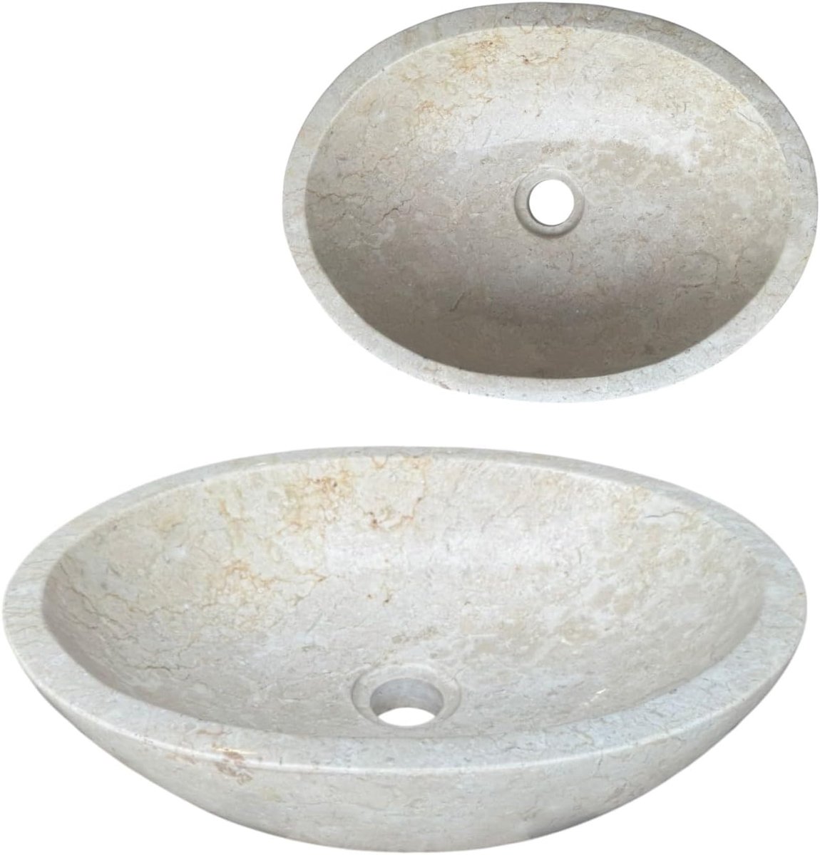 marmer ovaal 40x30 of 60x40 cm – Crème, grijs of zwart – Massieve natuurstenen wasbak voor badkamer of toilet – Handgemaakte waskom van marmer (Crème, 40x30cm)