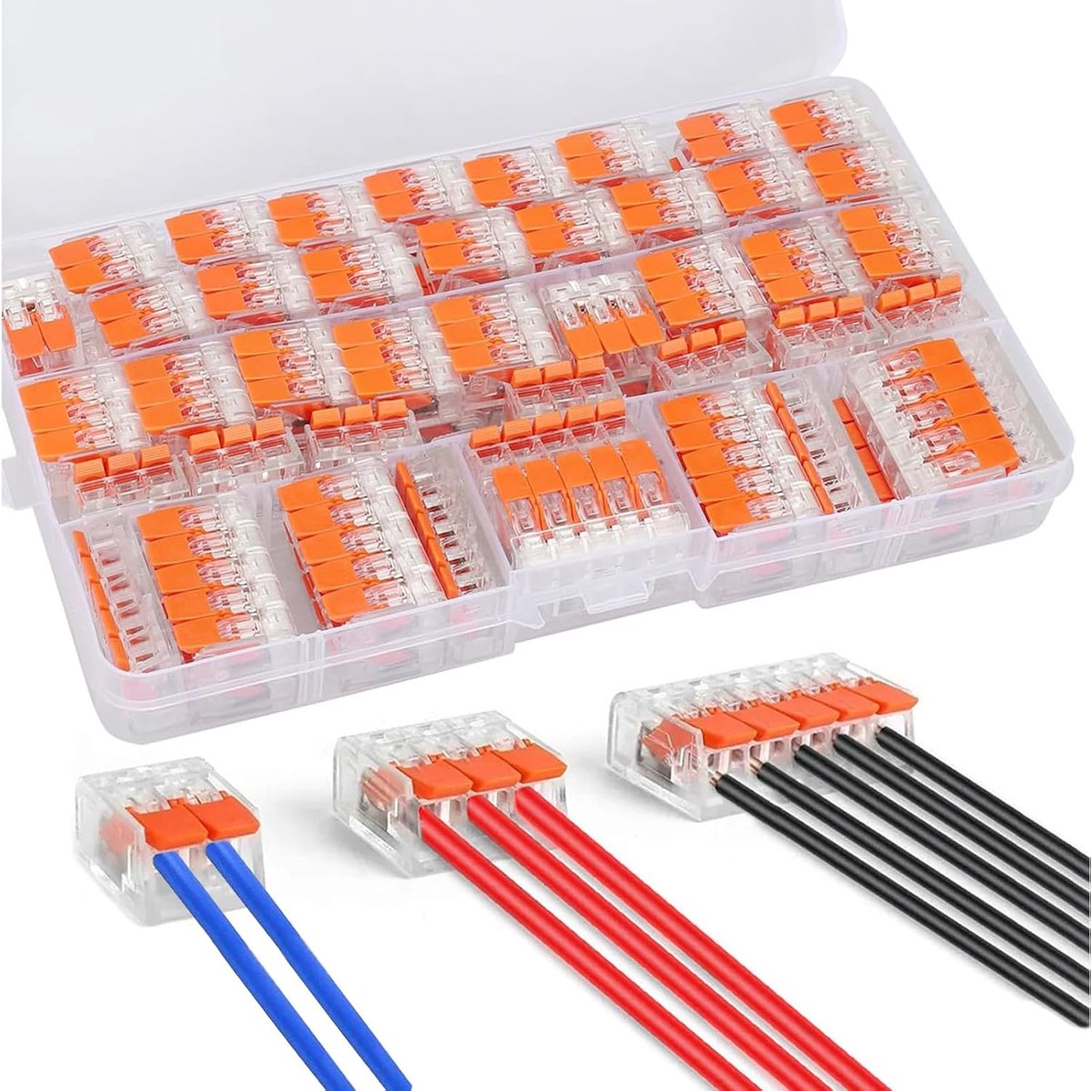 75 stuks snelle elektrische connectoren, 2/3/5 ingangen en kits, kabelaansluiting 0,14-4,0 mm², elektrische geleider hendel, vlamvertragende klemmenaansluiting, compacte kabelconnector (oranje)