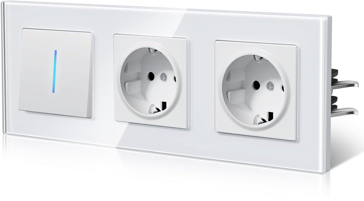 Lichtschakelaar met aansluiting van glas, onderbouwschakelaar achtergrondlicht met kralen, schakelaar NIEUW E-serie,1 vak 2 wegen,Wit 228mm